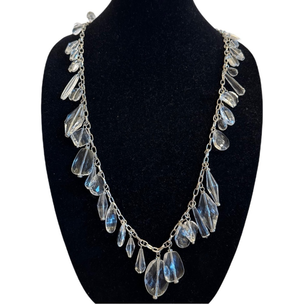 White House Black Market Necklace Clear Acrylic Bead Dangles 34” - 39” Jewelry